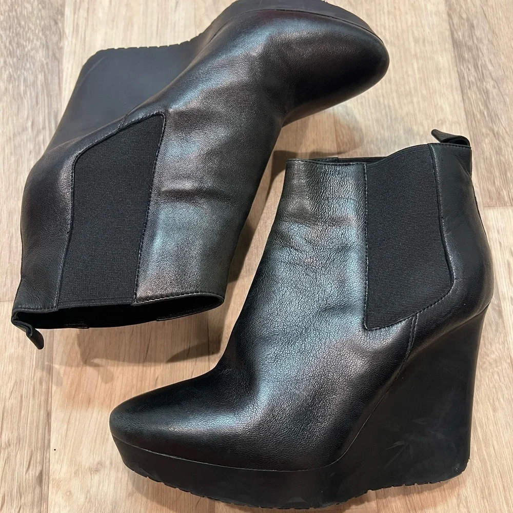 Jimmy Choo Black Leather Platform Wedge Ankle Boots EU 40.5 US 10.5